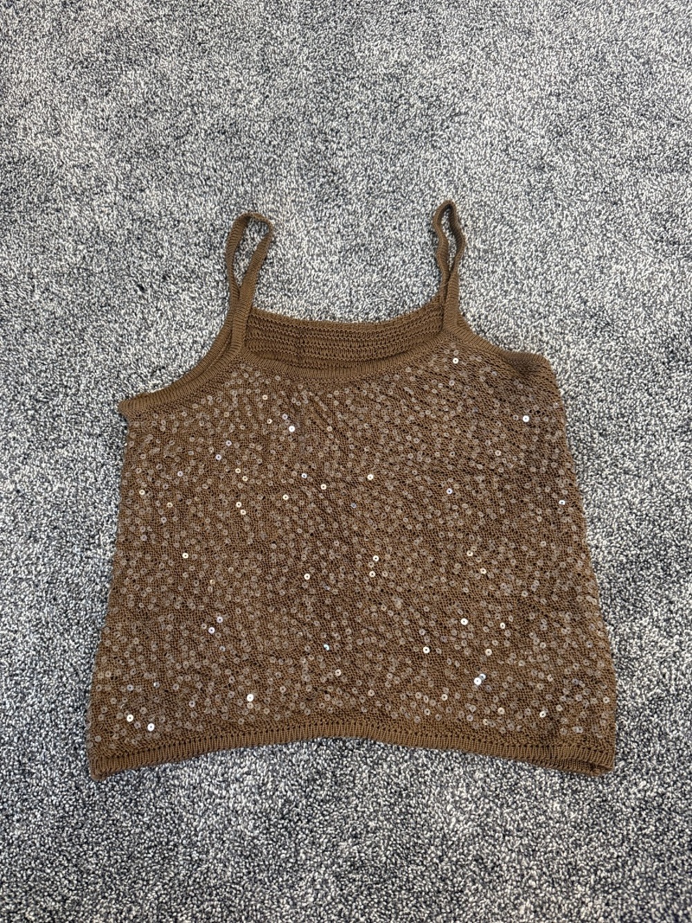 Brown Sequin Knit Cami Tank Top